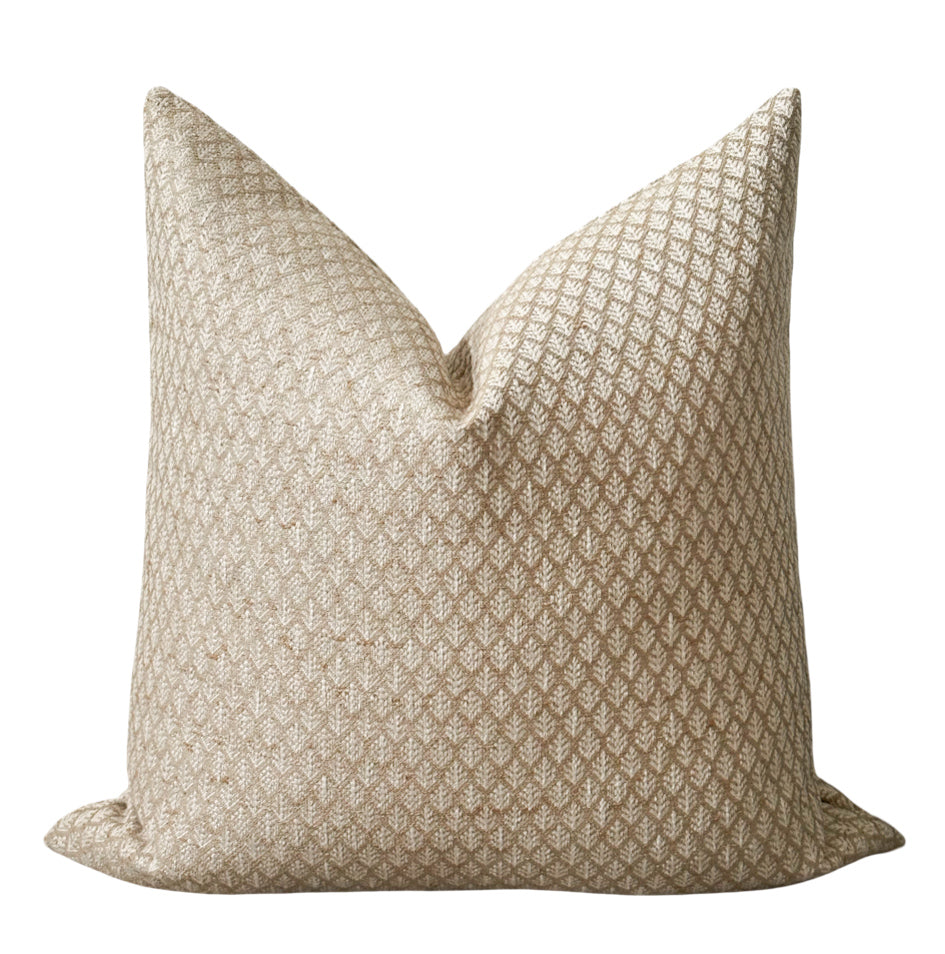 Porter tan woven floral pillow cover
