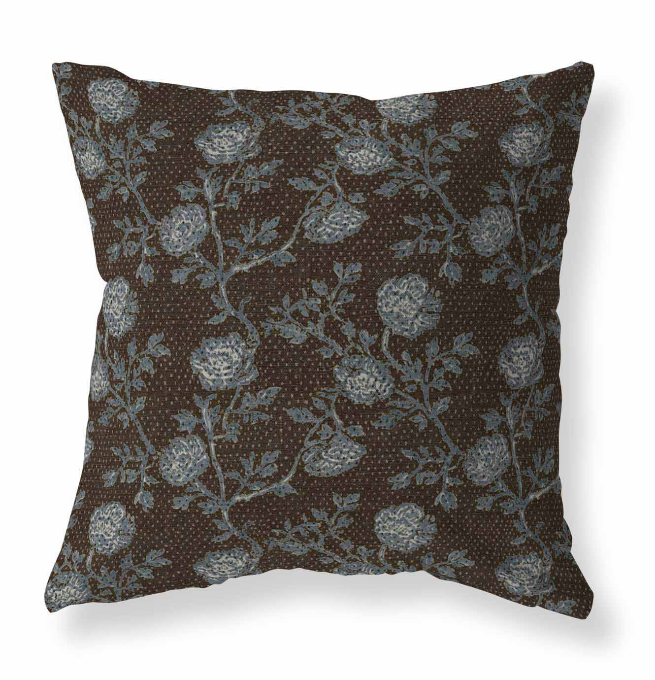 Fleming brown and blue floral pillow cover