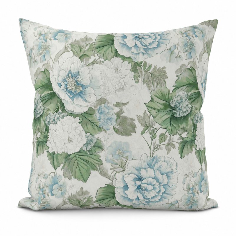 Meadow green and blue floral pillow cover
