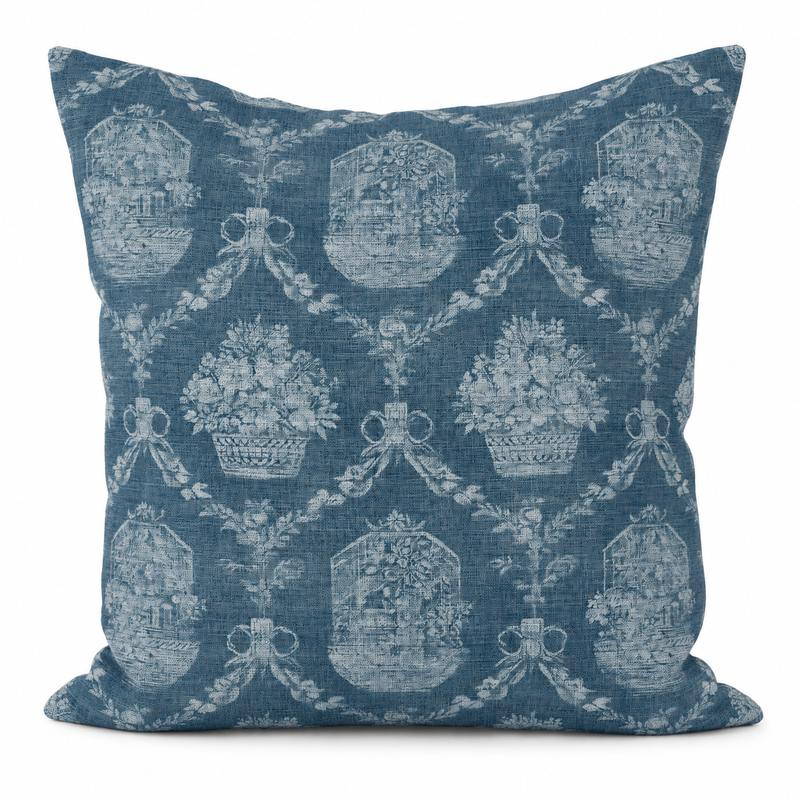 Ezra Blue blue toile floral pillow cover