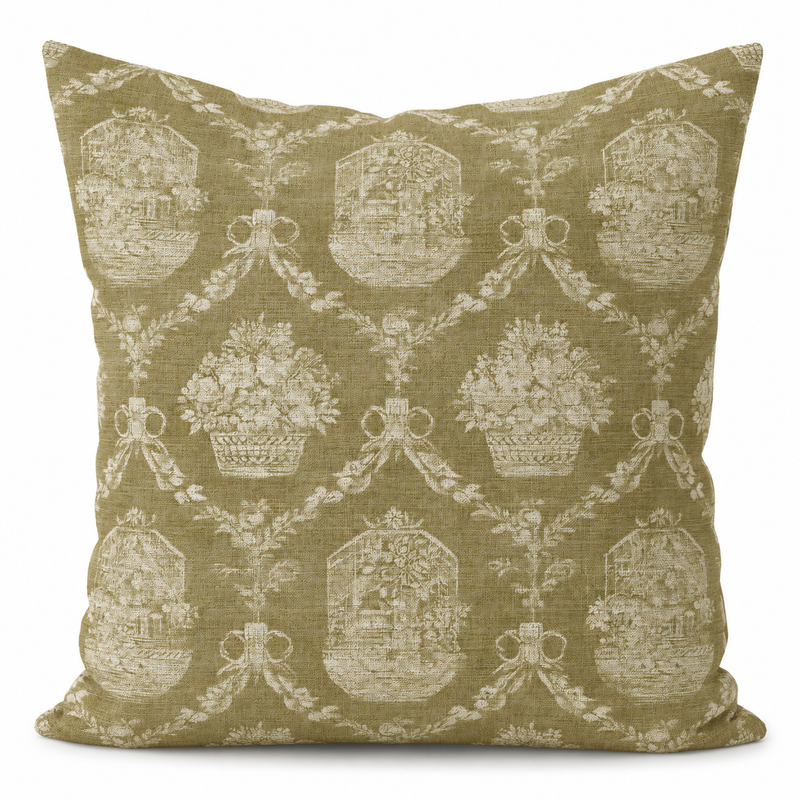 Ezra Honey honey-gold toile floral pillow cover