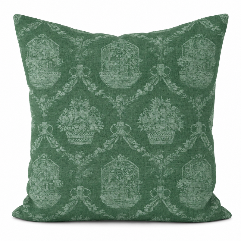 Ezra Emerald emerald green toile floral pillow cover