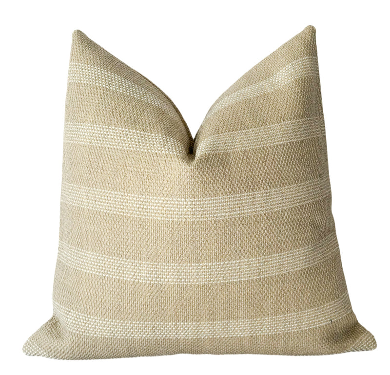 Calvin tan and white stripe pillow cover
